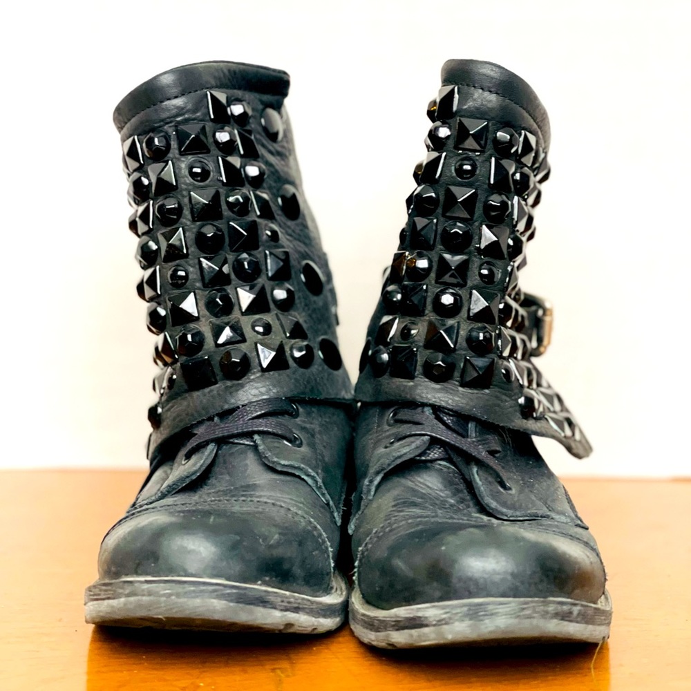 ALDO Black Leather Ankle Boots with Detachable Studs 37